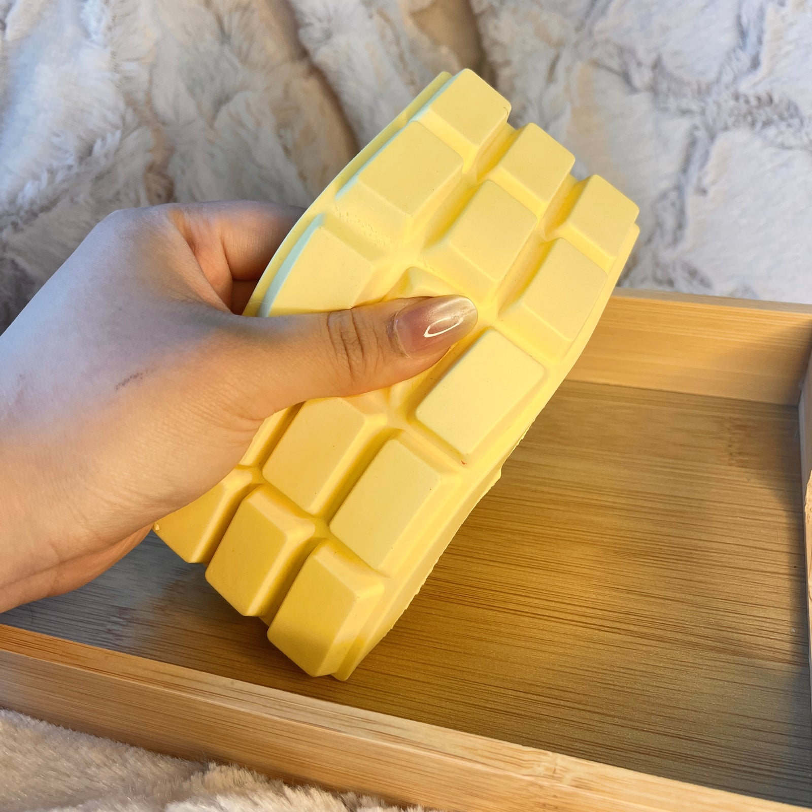 White chocolate bar squeezing view